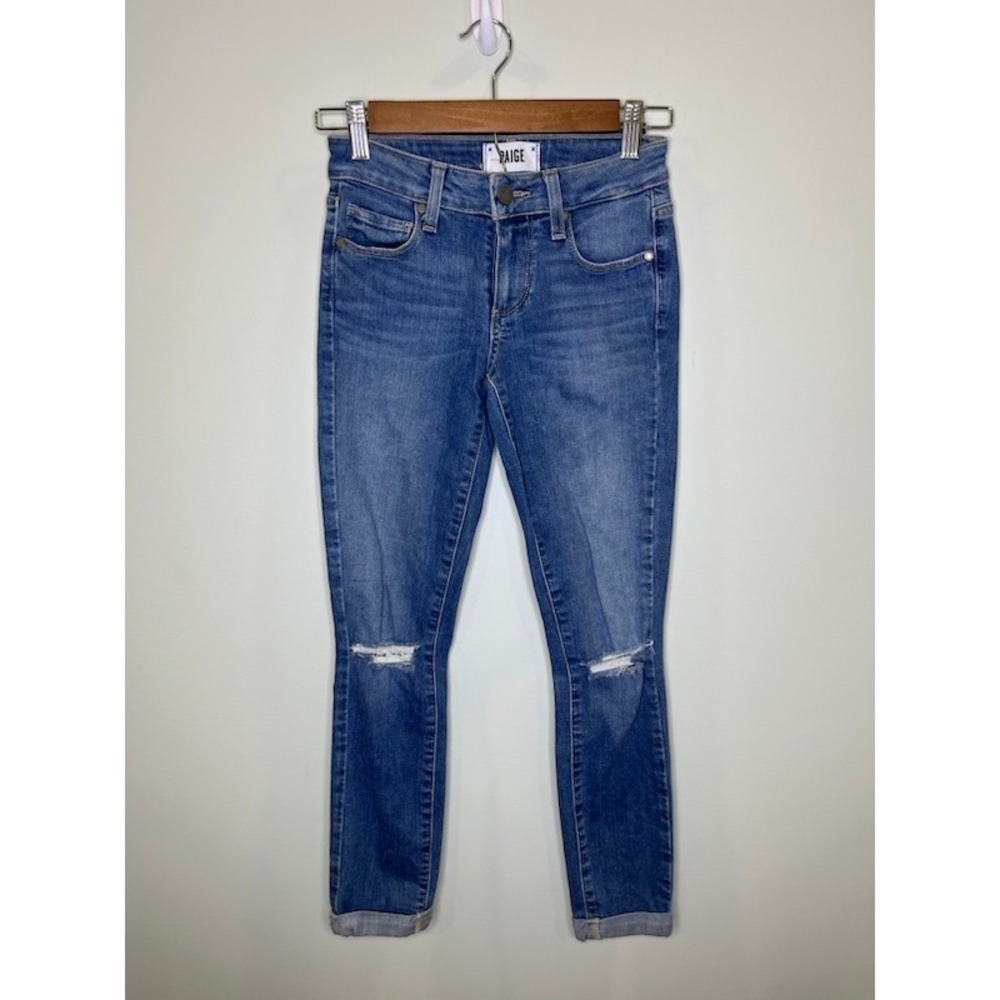 PAIGE Verdugo Ankle Skinny Jeans Medium Wash Distressed Size 25